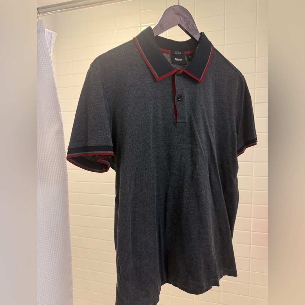 Hugo Boss Dark Gray Polo with Red Trim
